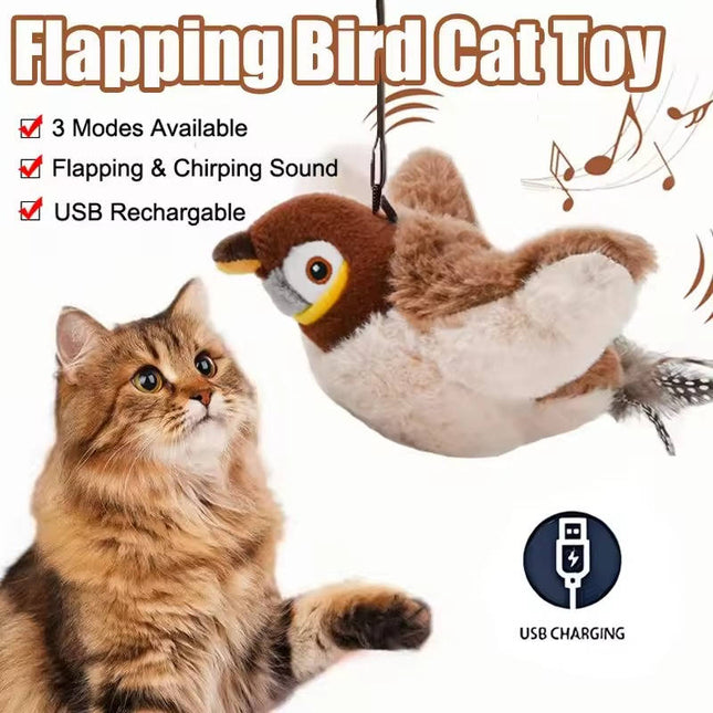 Interactive Cat Toys for Indoor Cats, Flapping Bird Cat Toy with Chirping Sound