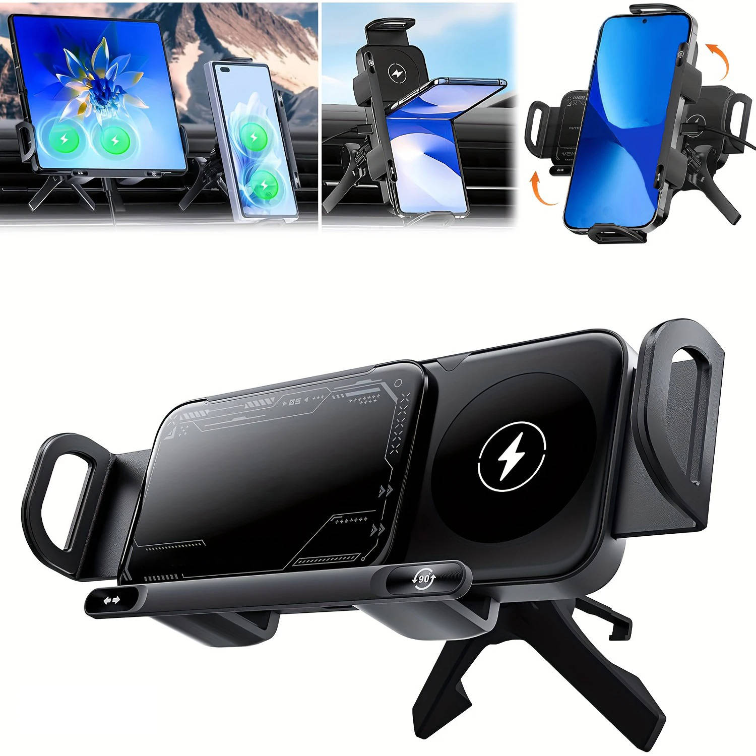 Tuzwa Smart Drive Wireless Car Charger Mount – Dual Coil Fast Charging Air Vent Phone Holder