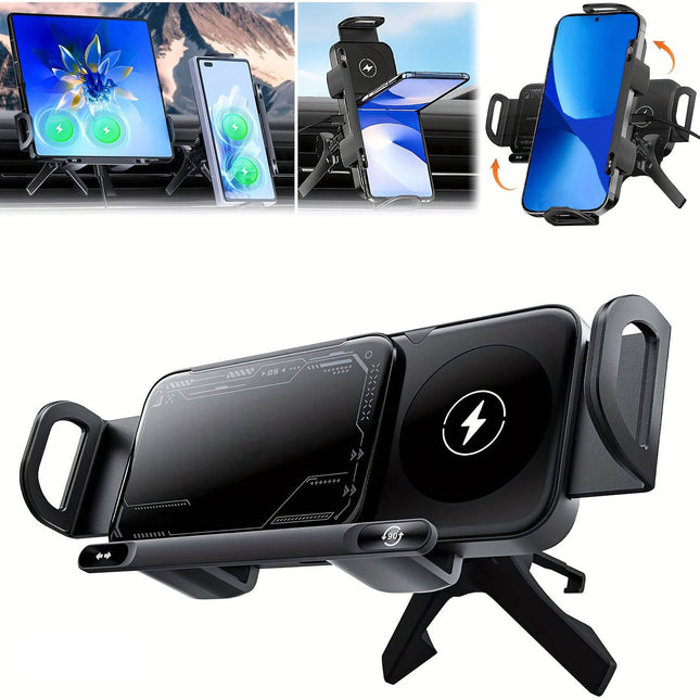 Car Phone Holder with Wireless Charger, Car Tablet Holder for Air Vent with Motorized Clamp, Wireless Fast Charger