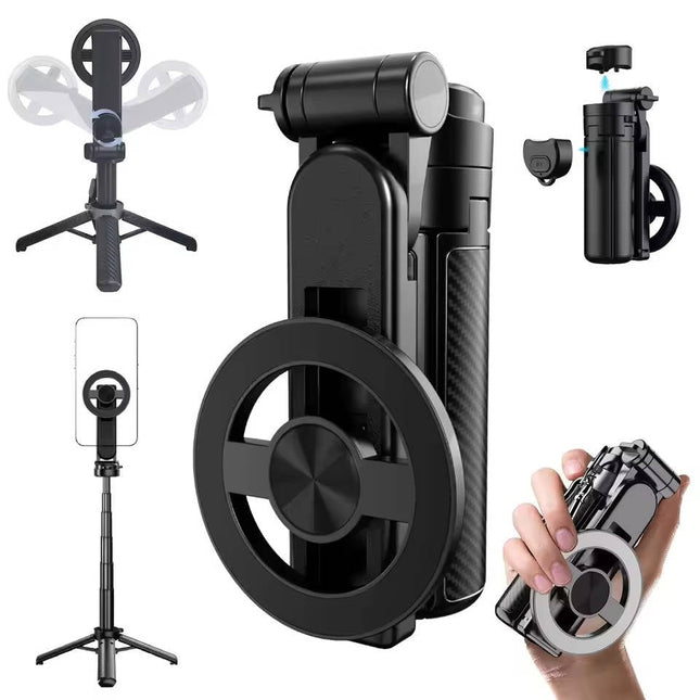 Magnetic Selfie Stick with Remote, Extendable Selfie Stick with 360 Rotation, Magnetic Phone Holder for Travel