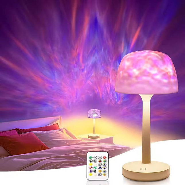 Night Light for Bedroom, Ambient Light with Water Ripple Projector, Rechargeable Bedside Lamp, Cordless Lamp with Remote