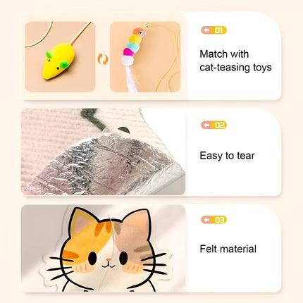 Wall Mounted Cat Scratching Post, Self Adhesive Vertical Felt Scratcher with Dangling Toys and Bells for Indoor Cats