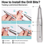Tuzwa Electric Nail Drill Machine – 45,000 RPM Rechargeable E-File with LCD Display, 6 Metal Bits, Variable Speed & USB-C Charging