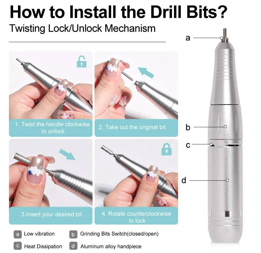 Tuzwa Electric Nail Drill Machine – 45,000 RPM Rechargeable E-File with LCD Display, 6 Metal Bits, Variable Speed & USB-C Charging