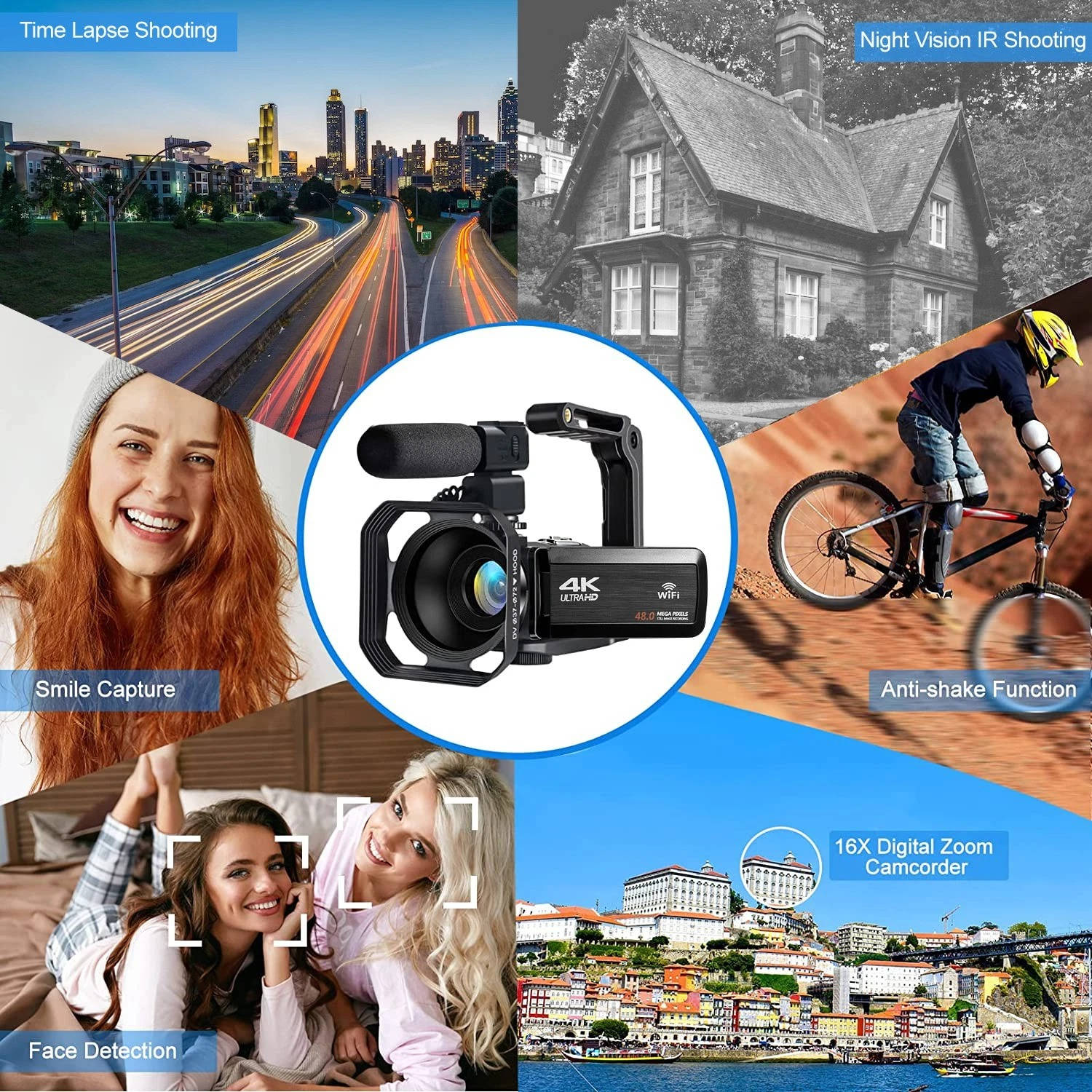 Tuzwa 4K Vlogging Camera – 48MP WiFi Video Camera, 18X Digital Zoom, Handheld Stabilizer, 2 Batteries, Remote & Webcam Mode