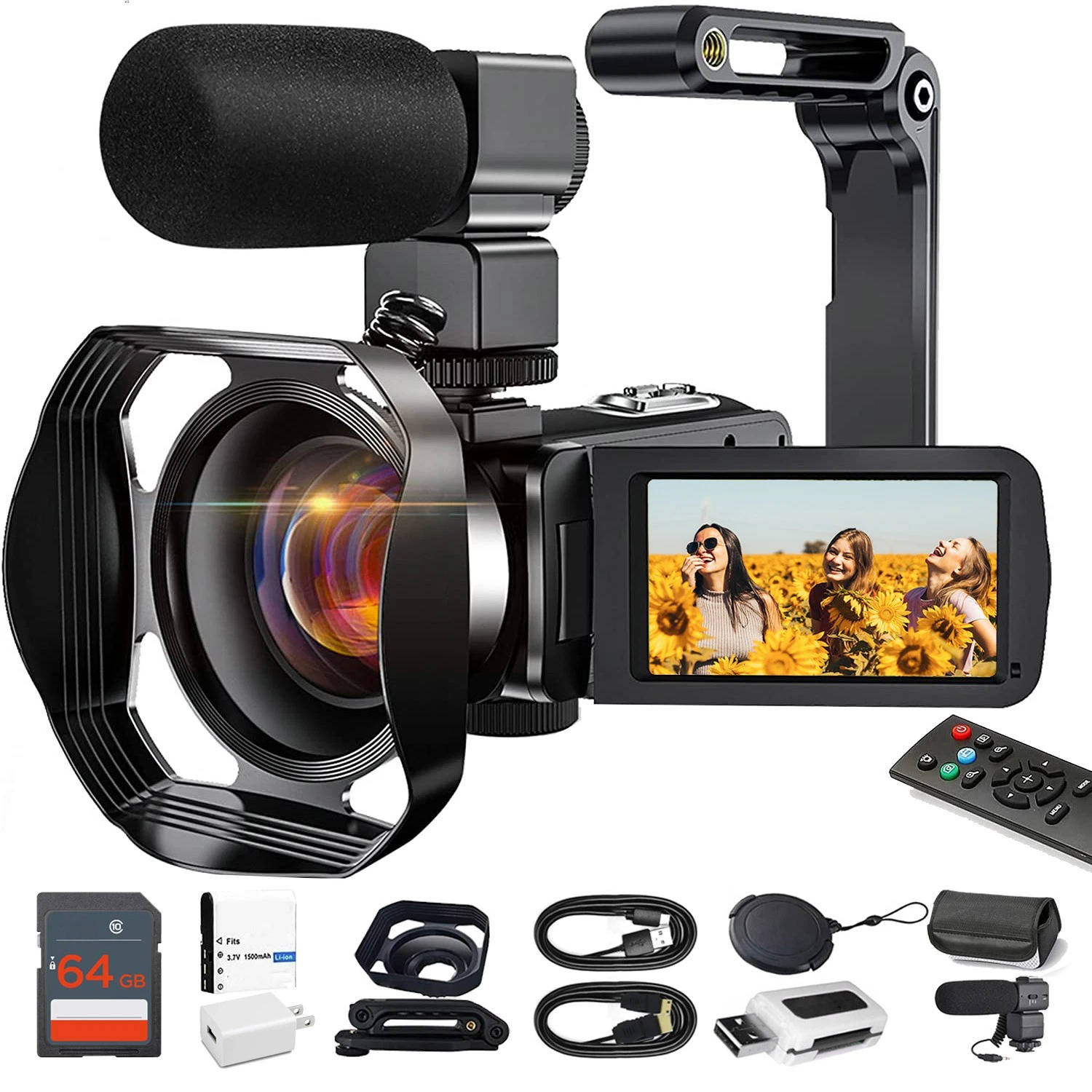 Tuzwa 4K Vlogging Camera – 48MP WiFi Video Camera, 18X Digital Zoom, Handheld Stabilizer, 2 Batteries, Remote & Webcam Mode