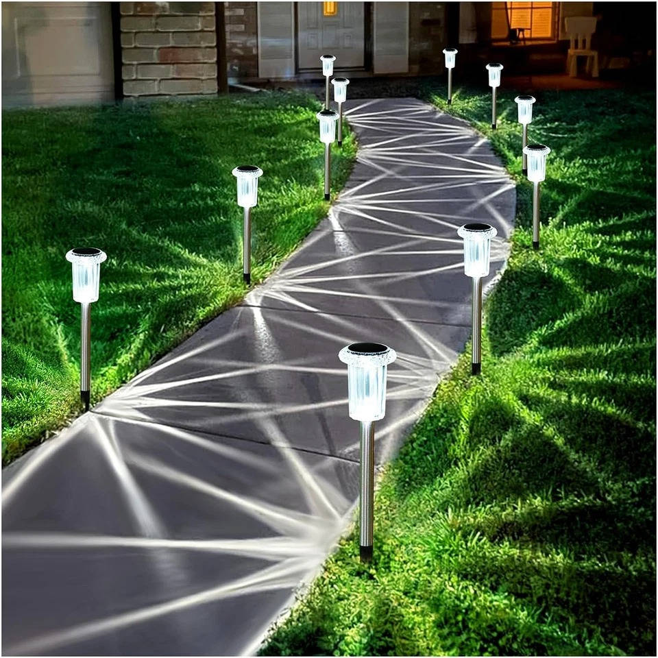 Tuzwa Solar Outdoor Lights 10-Pack – Solar Garden Pathway Lights with Dusk-to-Dawn Sensor, Cool White LED & Weather-Resistant Stakes