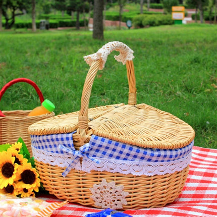 Picnic Basket with Cotton Liner, Willow Wicker Basket with Lids and Handle – image 6