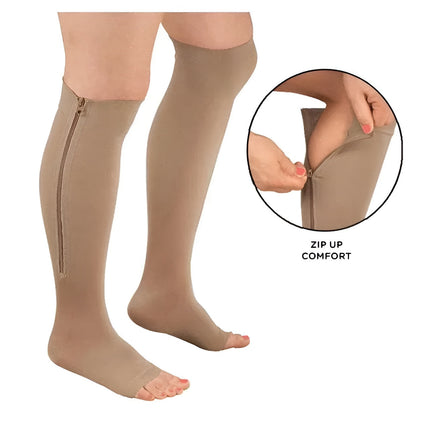 Tuzwa Zippered Compression Socks 20-30 mmHg – Graduated Open-Toe Support Stockings with Side Zip, Unisex