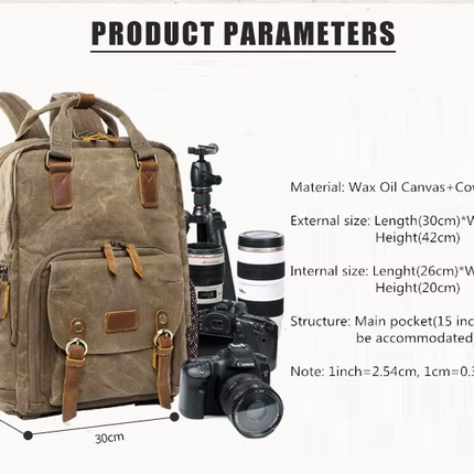 Leather Camera Backpack with Laptop Compartment, Canvas Camera Bag for Men – image 6