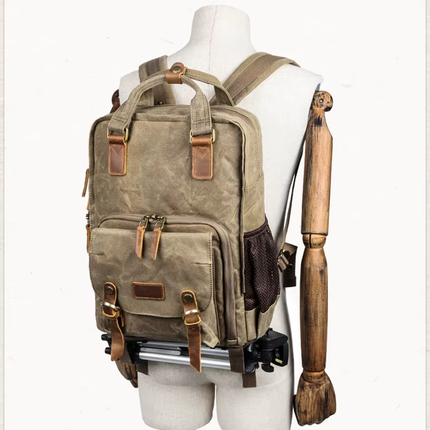 Leather Camera Backpack with Laptop Compartment, Canvas Camera Bag for Men – image 8
