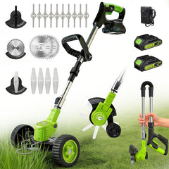 Edger and Grass Trimmer Cordless, 21V Grass Cutter with Blade Kit and Support Wheels, Height Adjustable Garden Edger