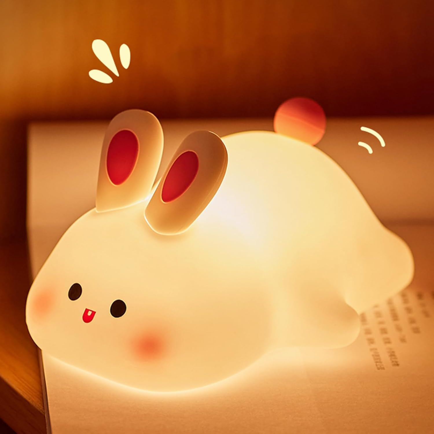 Tuzwa Rabbit Night Light – Rechargeable Silicone Bunny Lamp with Touch Control, Adjustable Brightness & Portable Cordless Design for Kids Rooms