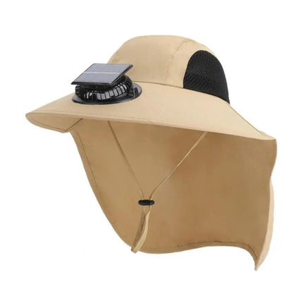Wide Brim Hat with Fan, Battery Powered Cooling Cap with Neck Shawl – image 9