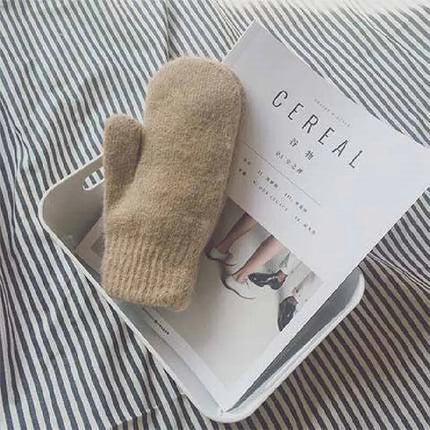 Womens Mittens Winter Knit with Imitation Rabbit Fur Trim, Warm Mittens for Cold Hands with Coral Fleece – image 8