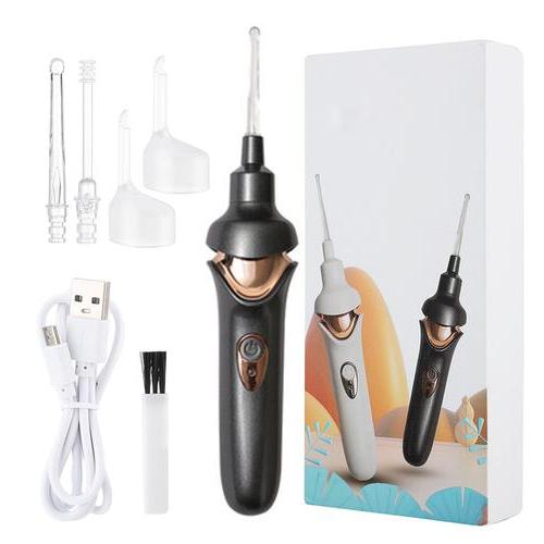 Ear Vacuum Cleaner Electric with LED Light, Ear Cleaning Kit with Silicone Spoon Tip and 5 Replacement