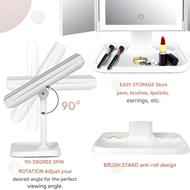 TUZWA Lighted Makeup Mirror with 2X/3X Magnification, Rechargeable LED Vanity Mirror for Makeup, Skincare & Grooming