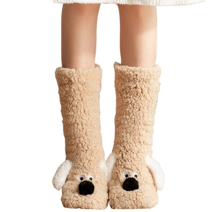 Fuzzy Dog Socks in Light Coffee Brown