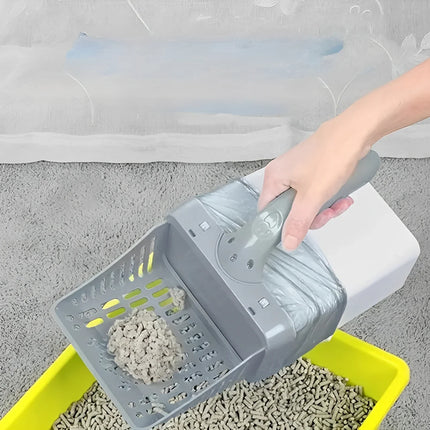 Cat Litter Scoop with Bags, Self Bagging Litter Scooper with Trap Door, One Handed Litter Scoop with Dispenser