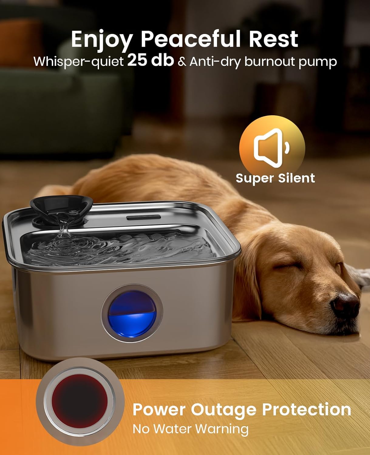 Tuzwa 10L Dog Water Fountain – 2.6 Gallon 304 Stainless Steel Automatic Pet Fountain with 5-Layer Filter, Quiet Pump & Low-Water Shutoff