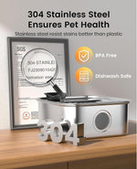 Tuzwa 10L Dog Water Fountain – 2.6 Gallon 304 Stainless Steel Automatic Pet Fountain with 5-Layer Filter, Quiet Pump & Low-Water Shutoff
