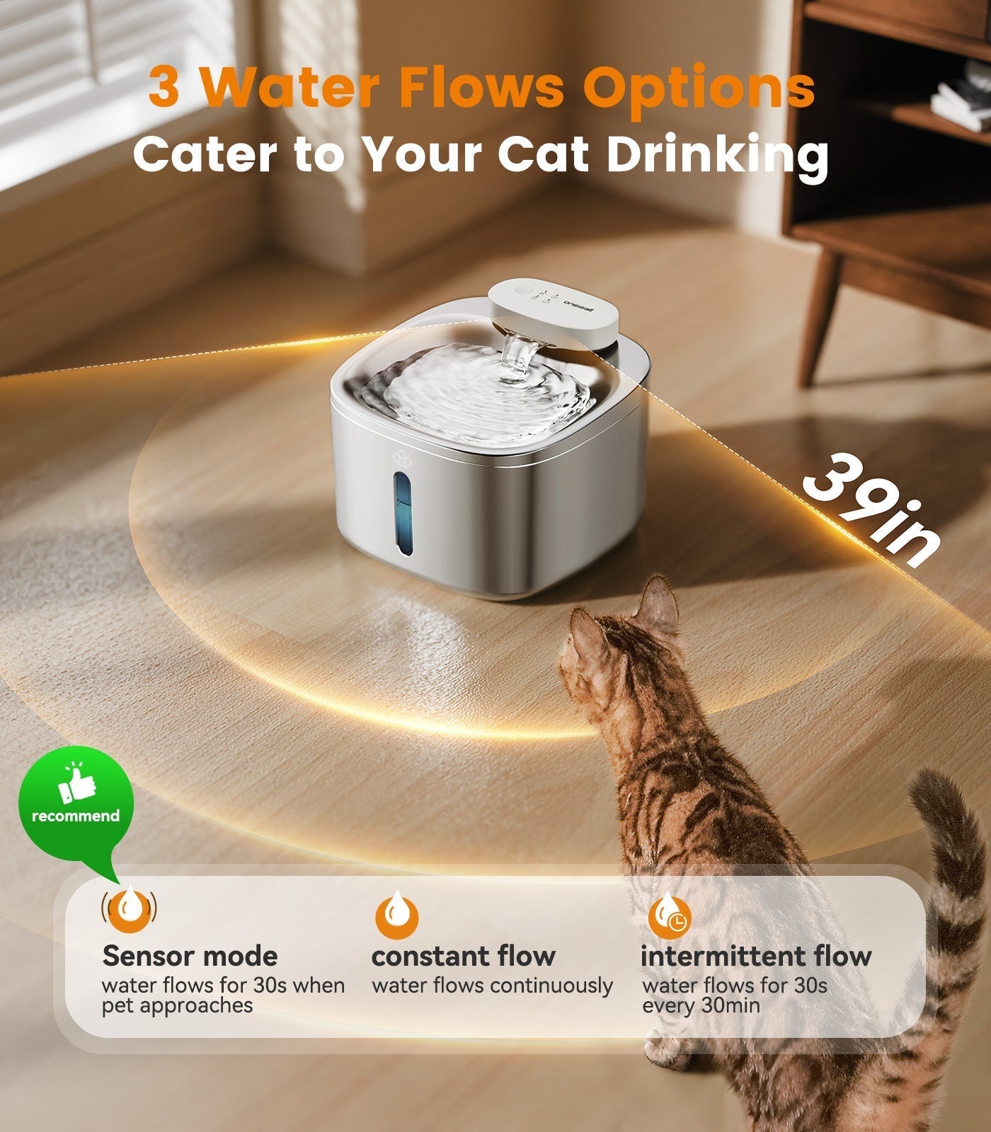 Tuzwa 7L Automatic Pet Water Fountain – 304 Stainless Steel Cat & Dog Water Dispenser with 5-Layer Filter, Water Level Window & Quiet Operation