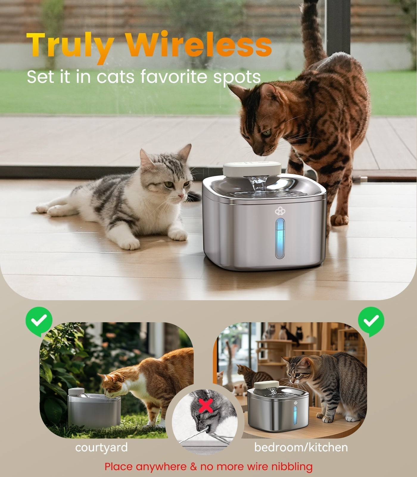 Tuzwa 7L Automatic Pet Water Fountain – 304 Stainless Steel Cat & Dog Water Dispenser with 5-Layer Filter, Water Level Window & Quiet Operation