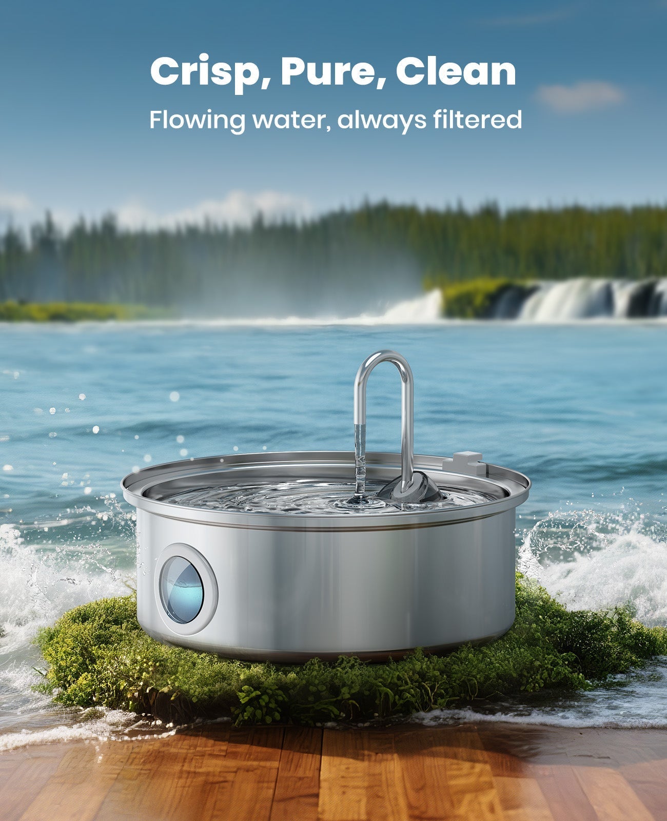 Tuzwa 7L Automatic Pet Water Fountain – 304 Stainless Steel Cat & Dog Water Dispenser with 5-Layer Filter, Water Level Window & Quiet Operation