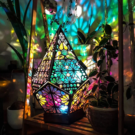 Colorful Night Light Projection Lamp with USB Power, Bohemian Night Light Projector for Retro Decor, Projection Light