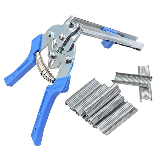 Hog Ring Pliers and Rings Kit with 600 M Type Nails, Cage Clip Pliers for Wire Mesh Fencing