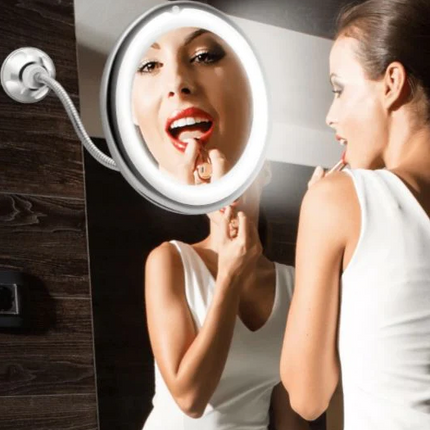 Vanity Mirror with Lights 10X, Lighted Makeup Mirror with Suction Cup, Flexible Gooseneck Magnifying Mirror with Light