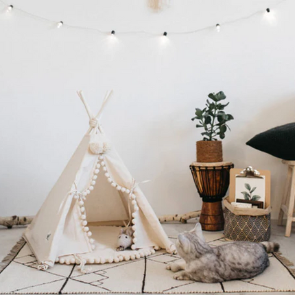 Pet Tent with Cushion and Pine Poles, Bohemian Pet House in Washable Canvas – image 4