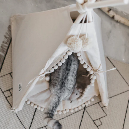 Dog Teepee Tent for Tiny Dogs and Cats, Bohemian Pet House in Washable Canvas