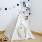 Dog Teepee Tent for Tiny Dogs and Cats, Pet Tent with Cushion and Pine Poles, Bohemian Pet House in Washable Canvas