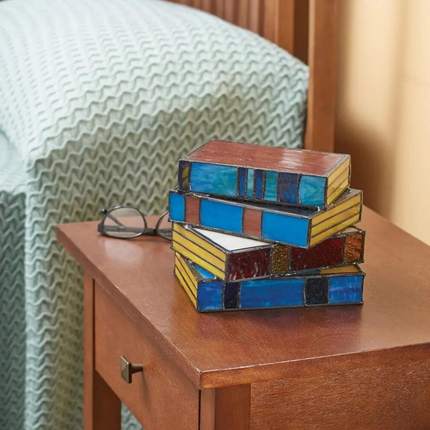 Stained Glass Lamp in a Stacked Book Shape, Bedroom Tiffany Style Lamp – image 5