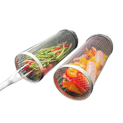 Grill Basket for Charcoal and Gas Grills, Rolling Stainless Steel Rotisserie Basket with 360 Rotation and Grill Wok – image 9