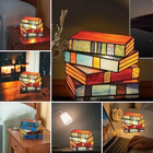Stained Glass Lamp in a Stacked Book Shape, Living Room Lamp with Bookish Charm for the Bedroom, Tiffany Style Lamp