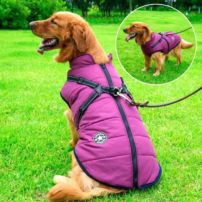 Dog Winter Coat with Built In Harness, Waterproof Dog Jacket with Sherpa Fleece Lining