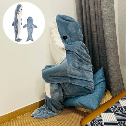 Fleece Blanket Hooded Shark Design, Wearable Blanket for Adults and Kids with Full Hood – image 5