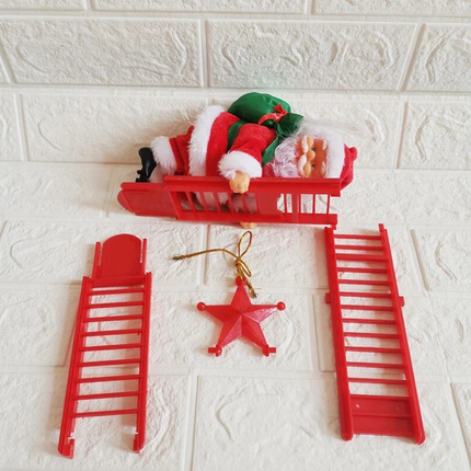 Climbing Santa on Ladder Animated with LED Lights and Carols, Christmas Decorations