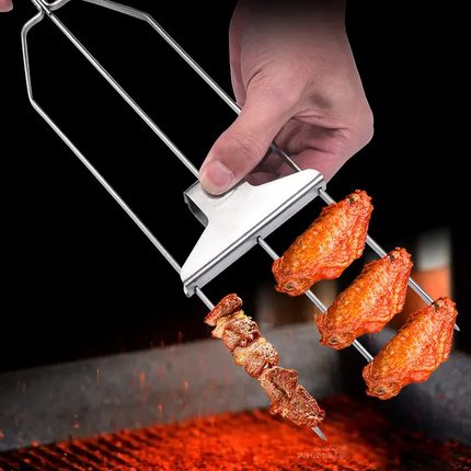 Grill Tool for Kabobs, 9 Inch BBQ Tool and Kabob Maker for Meat and Shrimp