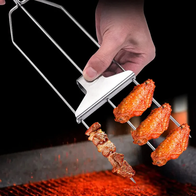 Grill Tool for Kabobs, 9 Inch BBQ Tool and Kabob Maker for Meat and Shrimp