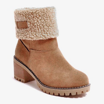 Snow Boots for Women, Leather Ankle Boots with Fur Cuffs