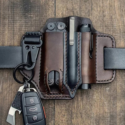 Leather Belt Bag, Leather Tool Pouch with Multi Tool and Knife Slots – image 5