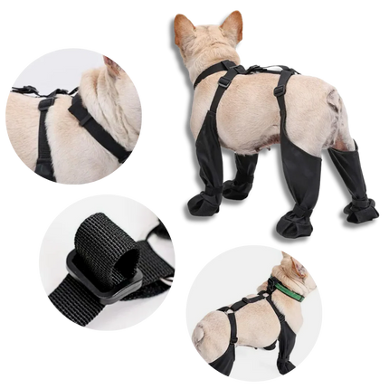 Waterproof Dog Suspenders Boots, Full Leg Anti-Loss Dog Shoes with Non-Slip Sole and Reflective Straps for All Breeds