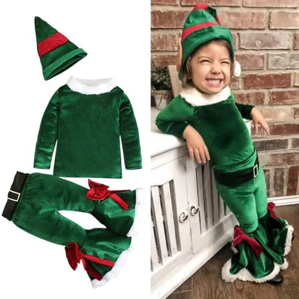 Santa Claus Costume for Kids, Kids Santa Suit with Hat in Red and Green, Children's Christmas Costume for Ages 2 to 8