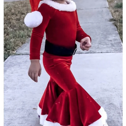 Santa Claus Costume for Kids, Kids Santa Suit with Hat in Red and Green – image 5