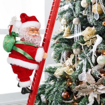 Climbing Santa on Ladder Animated with LED Lights and Carols, Climbing Santa Christmas Ornament
