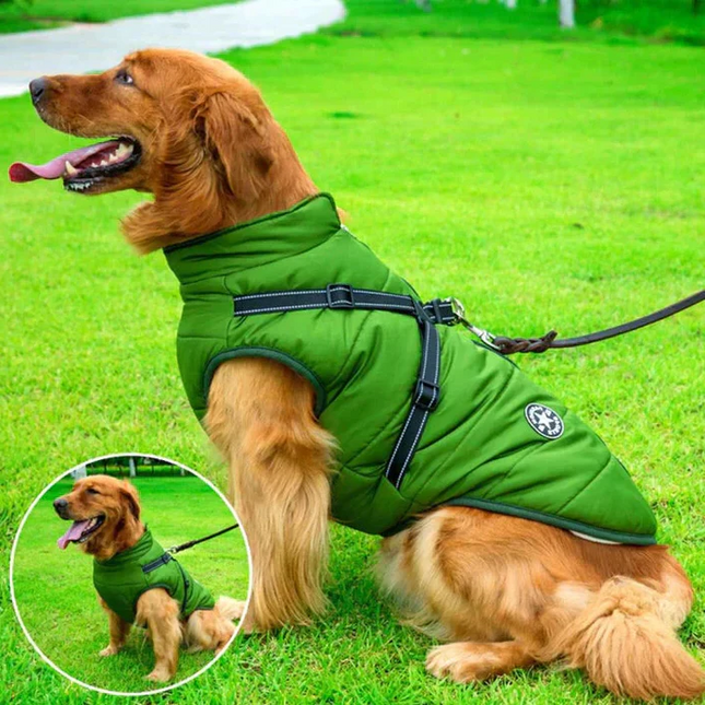 Dog Winter Coat with Built In Harness, Waterproof Dog Jacket with Sherpa Fleece Lining, Warm Dog Coat for Large Dogs