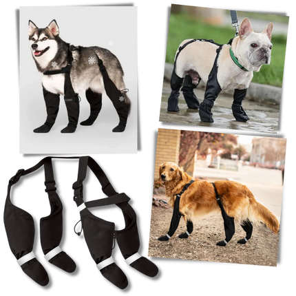 Waterproof Dog Suspenders Boots, Full Leg Anti-Loss Dog Shoes with Non-Slip Sole and Reflective Straps for All Breeds